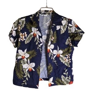 Two Palms Made in Hawaii Navy Tropical Floral Shirt Medium Rayon